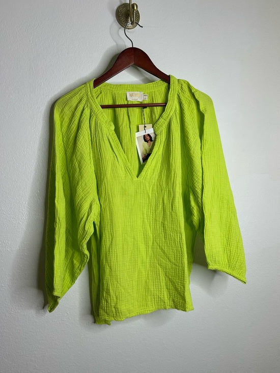 Nation LTD Nation LA 100% Cotton Gauze Bright Green Peasant Style Mimi Blouse - Cotton