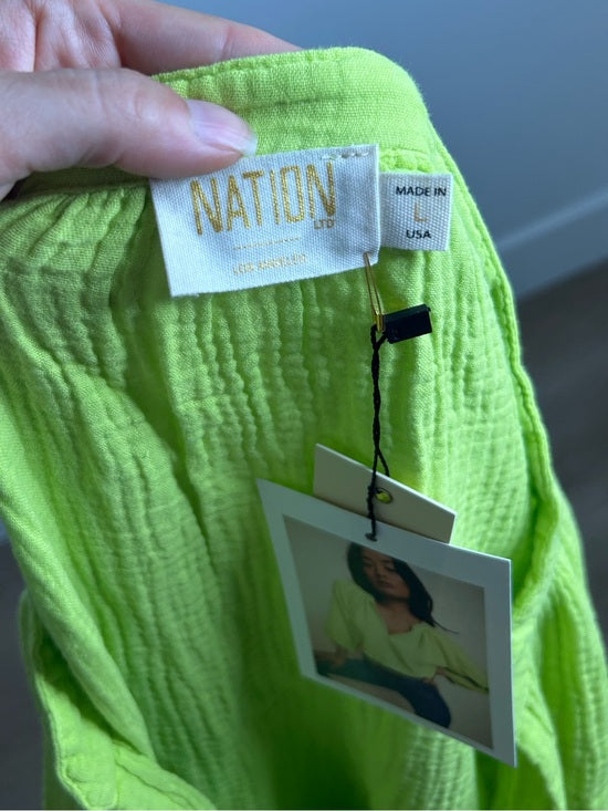 Nation LA 100% Cotton Gauze Bright Green Peasant Style Mimi Blouse