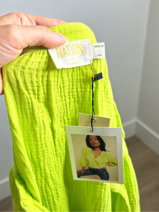 Nation LA 100% Cotton Gauze Bright Green Peasant Style Mimi Blouse