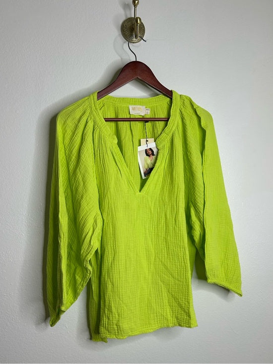 Nation LTD Nation LA 100% Cotton Gauze Bright Green Peasant Style Mimi Blouse - Cotton