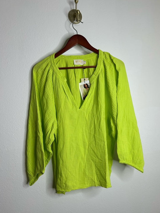 Nation LTD Nation LA 100% Cotton Gauze Bright Green Peasant Style Mimi Blouse - Cotton