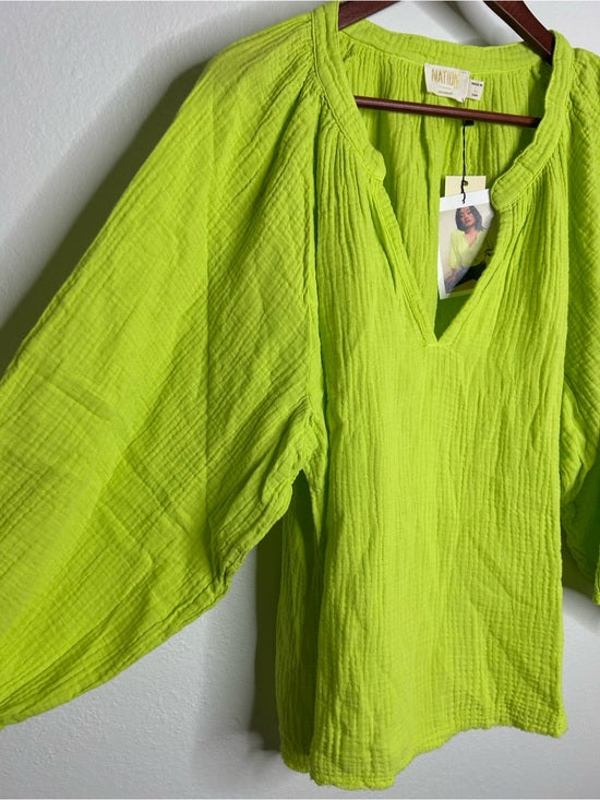 Nation LTD Nation LA 100% Cotton Gauze Bright Green Peasant Style Mimi Blouse - Cotton