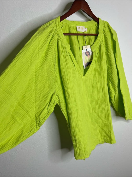 Nation LA 100% Cotton Gauze Bright Green Peasant Style Mimi Blouse