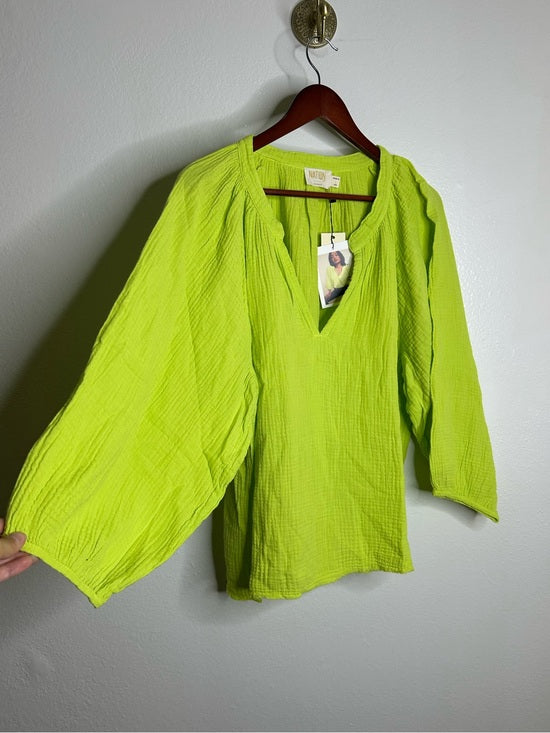 Nation LTD Nation LA 100% Cotton Gauze Bright Green Peasant Style Mimi Blouse - Cotton