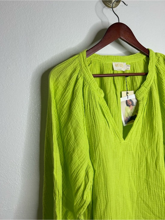 Nation LA 100% Cotton Gauze Bright Green Peasant Style Mimi Blouse