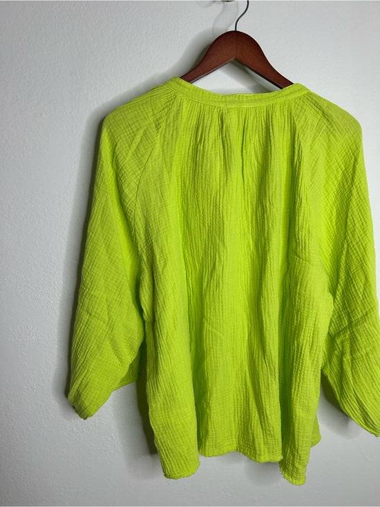 Nation LA 100% Cotton Gauze Bright Green Peasant Style Mimi Blouse