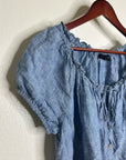 Sanctuary 100% Linen Blue Scoop Neck Babydoll Style Button Down Blouse