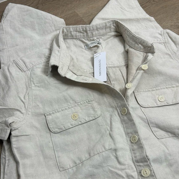 Outerknown Outerknown Organic Cotton Linen Utility Straight Leg Jumpsuit in Natural - Cotton, Linen