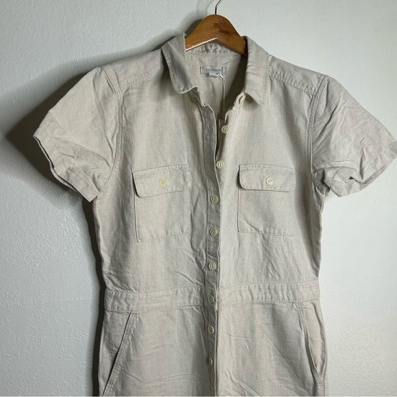 Outerknown Outerknown Organic Cotton Linen Utility Straight Leg Jumpsuit in Natural - Cotton, Linen