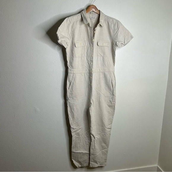 Outerknown Organic Cotton Linen Utility Straight Leg Jumpsuit in Natural
