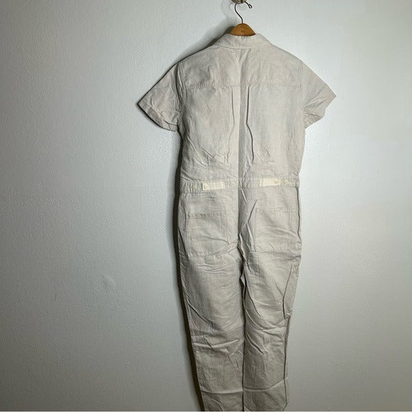 Outerknown Organic Cotton Linen Utility Straight Leg Jumpsuit in Natural