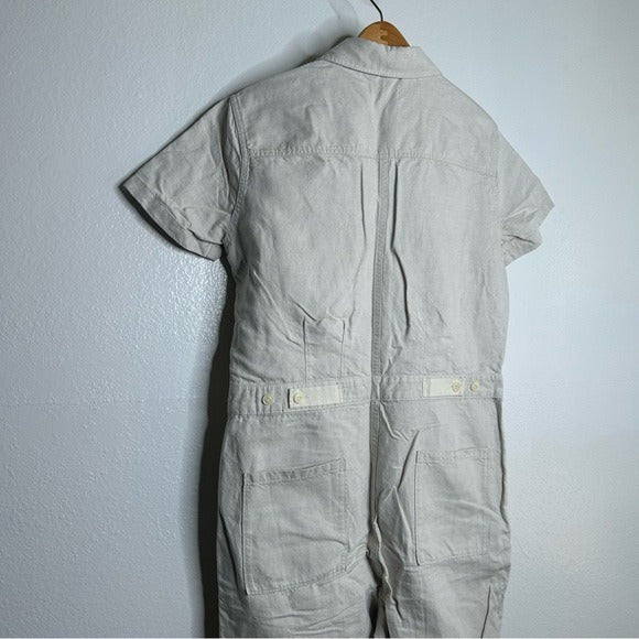 Outerknown Organic Cotton Linen Utility Straight Leg Jumpsuit in Natural