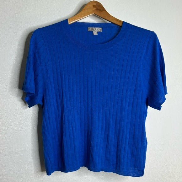 J. Crew J. Crew Silk Cashmere Blend Ribbed Royal Blue Knit T- Shirt Top - Silk, Cashmere