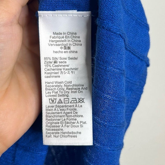 J. Crew Silk Cashmere Blend Ribbed Royal Blue Knit T- Shirt Top