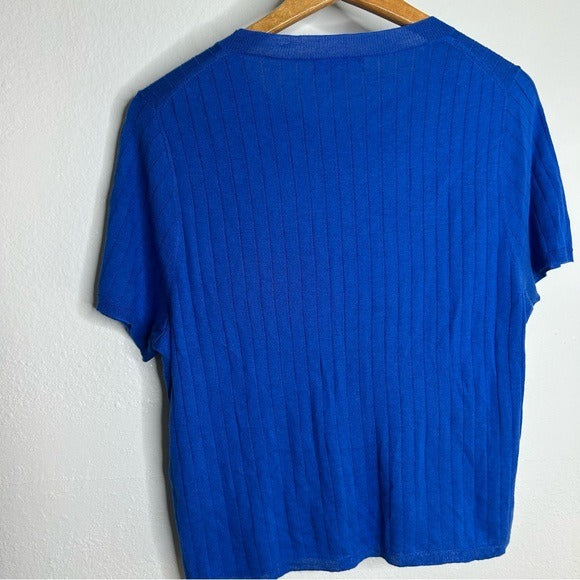 J. Crew Silk Cashmere Blend Ribbed Royal Blue Knit T- Shirt Top