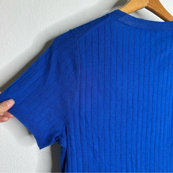J. Crew Silk Cashmere Blend Ribbed Royal Blue Knit T- Shirt Top