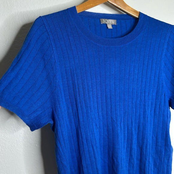J. Crew Silk Cashmere Blend Ribbed Royal Blue Knit T- Shirt Top
