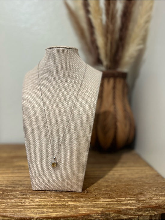 925 Sterling Silver Citrine Stone Natural Diamond Accent 18 in Chain Necklace