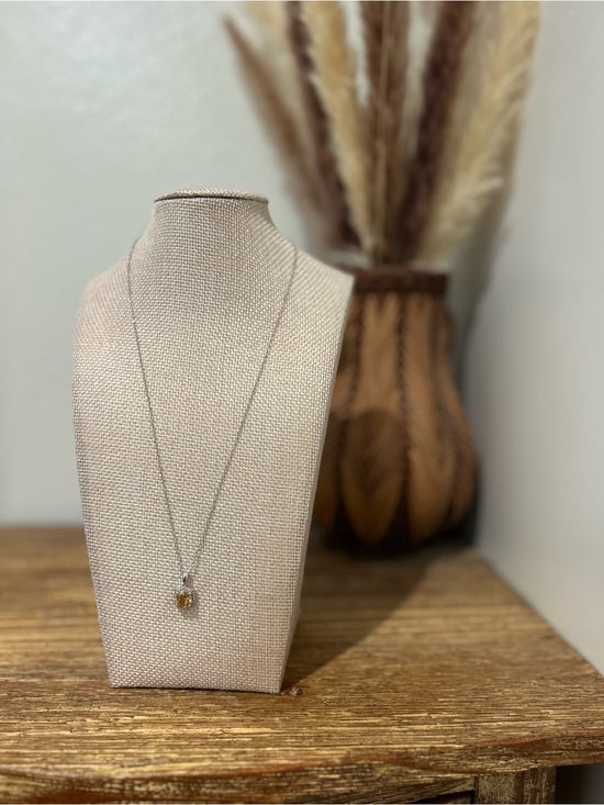 925 Sterling Silver Citrine Stone Natural Diamond Accent 18 in Chain Necklace