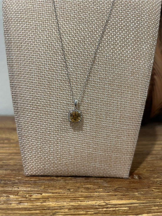 925 Sterling Silver Citrine Stone Natural Diamond Accent 18 in Chain Necklace