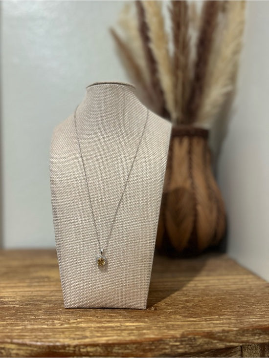 925 Sterling Silver Citrine Stone Natural Diamond Accent 18 in Chain Necklace