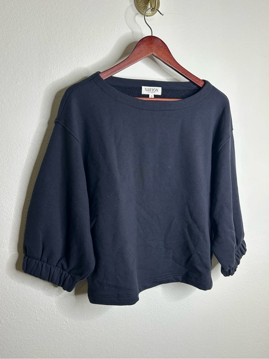 Nation LA 100% Cotton Slouchy Sleeve Boat Neck Gray Terry Cloth Sweatshirt
