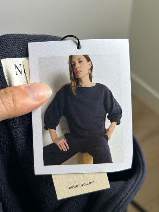 Nation LA 100% Cotton Slouchy Sleeve Boat Neck Gray Terry Cloth Sweatshirt