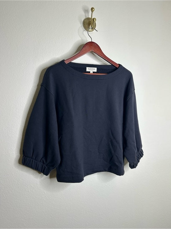 Nation LA 100% Cotton Slouchy Sleeve Boat Neck Gray Terry Cloth Sweatshirt