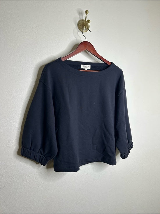 Nation LA 100% Cotton Slouchy Sleeve Boat Neck Gray Terry Cloth Sweatshirt