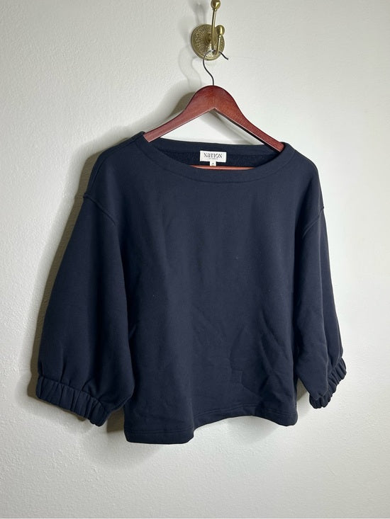 Nation LA 100% Cotton Slouchy Sleeve Boat Neck Gray Terry Cloth Sweatshirt