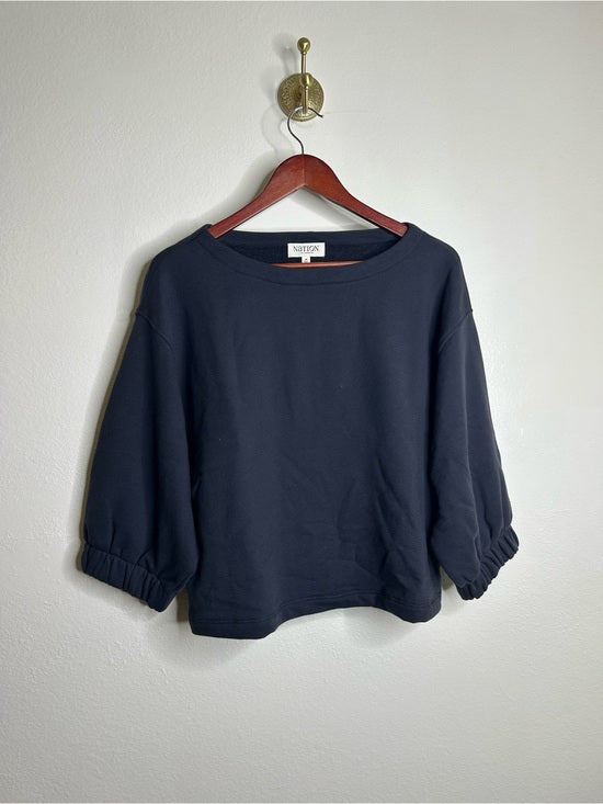 Nation LA 100% Cotton Slouchy Sleeve Boat Neck Gray Terry Cloth Sweatshirt