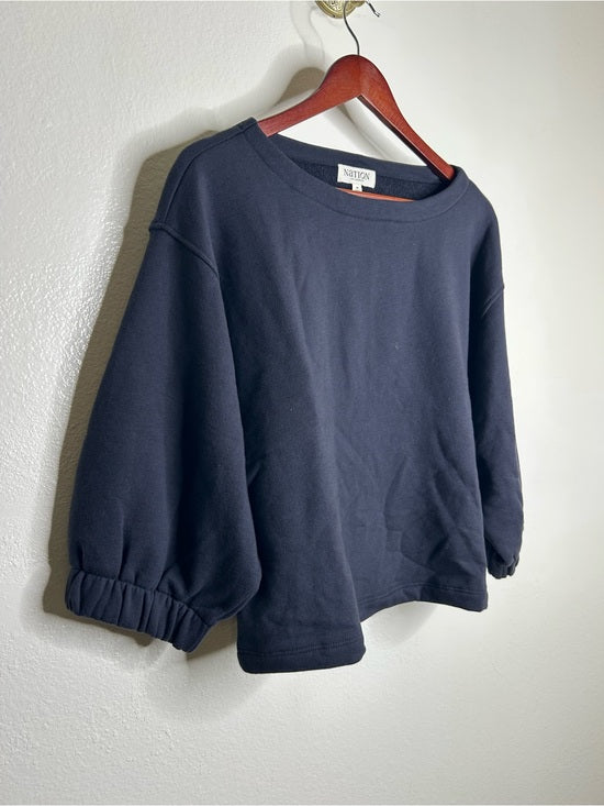 Nation LA 100% Cotton Slouchy Sleeve Boat Neck Gray Terry Cloth Sweatshirt