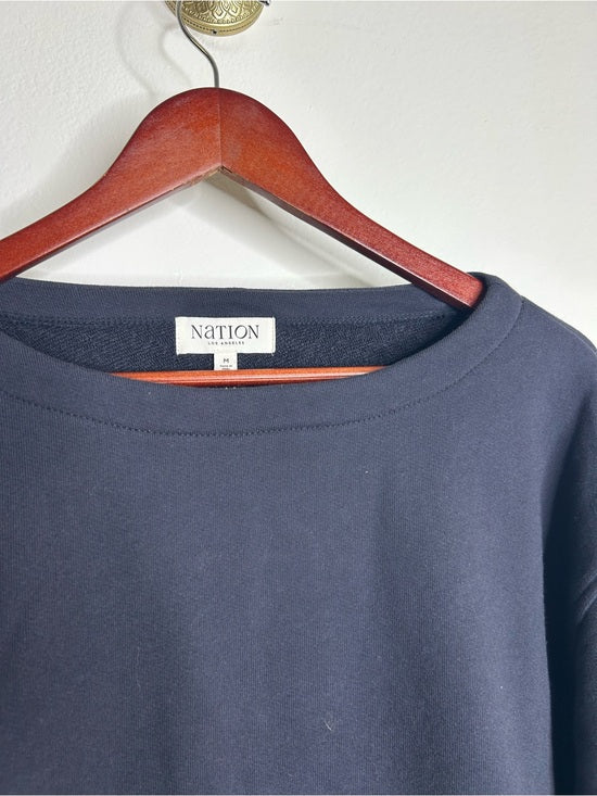 Nation LA 100% Cotton Slouchy Sleeve Boat Neck Gray Terry Cloth Sweatshirt