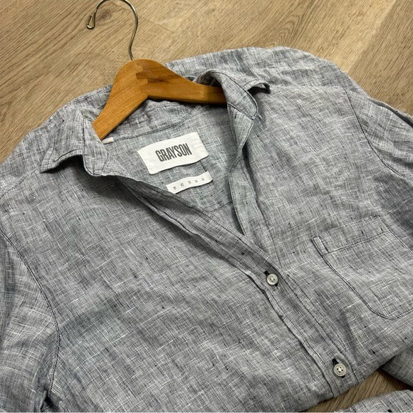 Grayson Grayson 100% Linen The Hero Gray Textured Button Down Long Sleeve Top - Linen