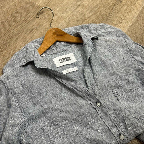 Grayson Grayson 100% Linen The Hero Gray Textured Button Down Long Sleeve Top - Linen