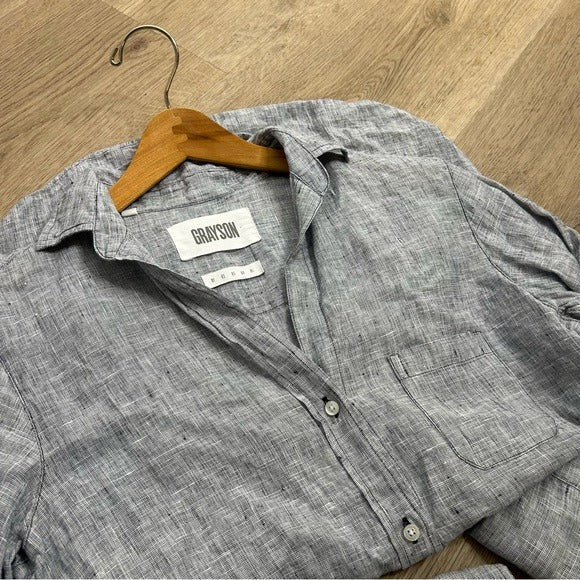Grayson Grayson 100% Linen The Hero Gray Textured Button Down Long Sleeve Top - Linen