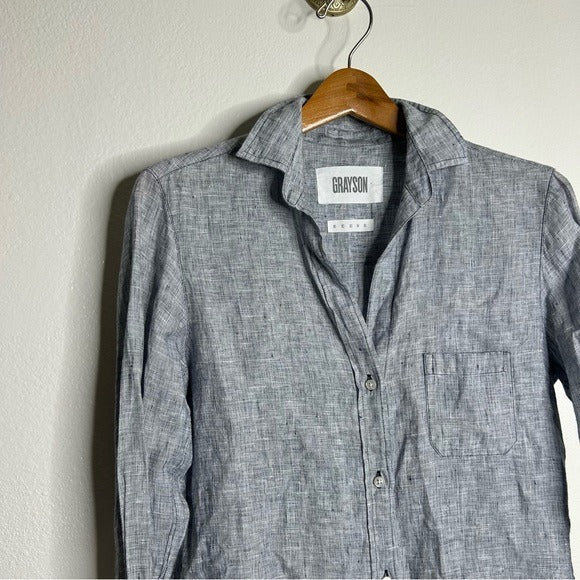 Grayson Grayson 100% Linen The Hero Gray Textured Button Down Long Sleeve Top - Linen