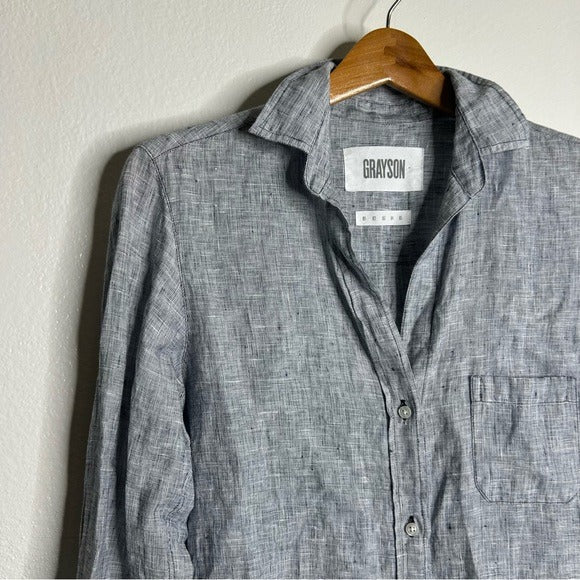 Grayson Grayson 100% Linen The Hero Gray Textured Button Down Long Sleeve Top - Linen