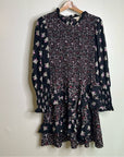Rebecca Taylor 100% Silk Floral Smocked Long Sleeve Dress