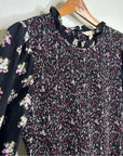 Rebecca Taylor 100% Silk Floral Smocked Long Sleeve Dress