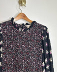 Rebecca Taylor 100% Silk Floral Smocked Long Sleeve Dress