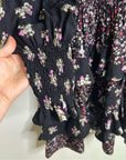 Rebecca Taylor 100% Silk Floral Smocked Long Sleeve Dress