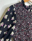 Rebecca Taylor 100% Silk Floral Smocked Long Sleeve Dress