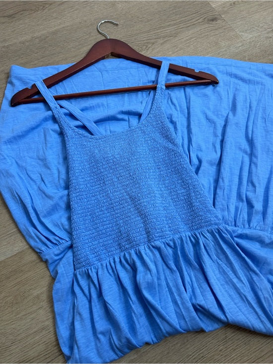 Nation LA 100% Cotton Penelope Smocked Midi Dress in Blue Laguna