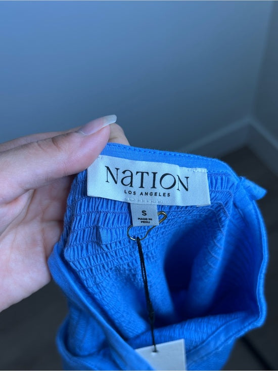 Nation LA 100% Cotton Penelope Smocked Midi Dress in Blue Laguna
