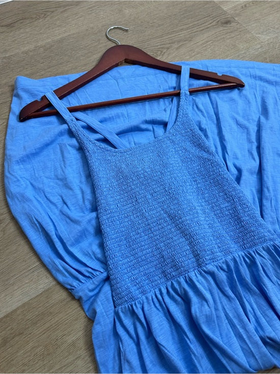 Nation LA 100% Cotton Penelope Smocked Midi Dress in Blue Laguna