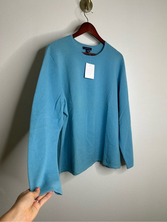Land's End 100% Cashmere Teal Blue Crew Neck Knit Sweater