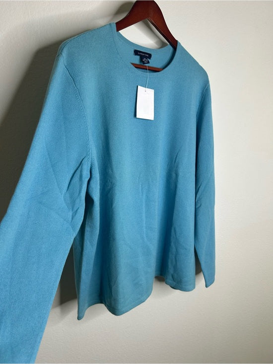 Land's End 100% Cashmere Teal Blue Crew Neck Knit Sweater