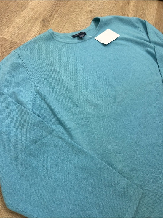 Land's End 100% Cashmere Teal Blue Crew Neck Knit Sweater