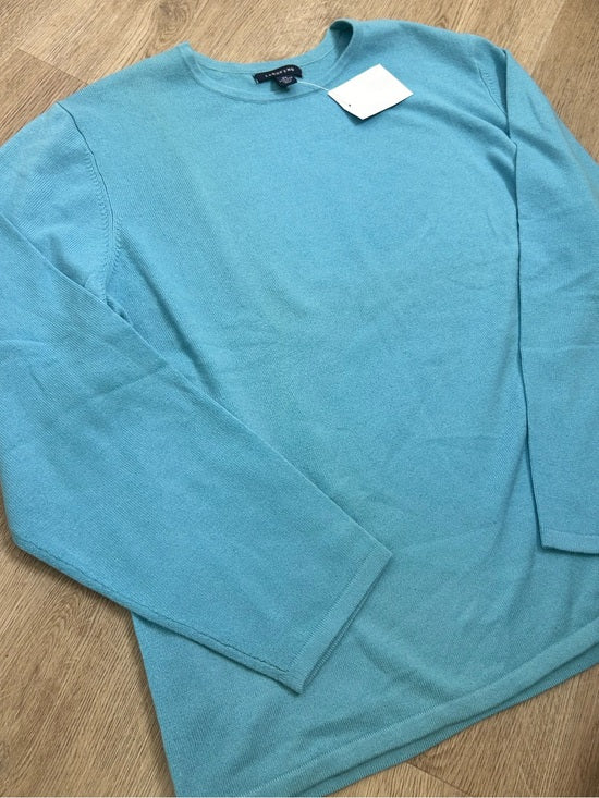 Land's End 100% Cashmere Teal Blue Crew Neck Knit Sweater